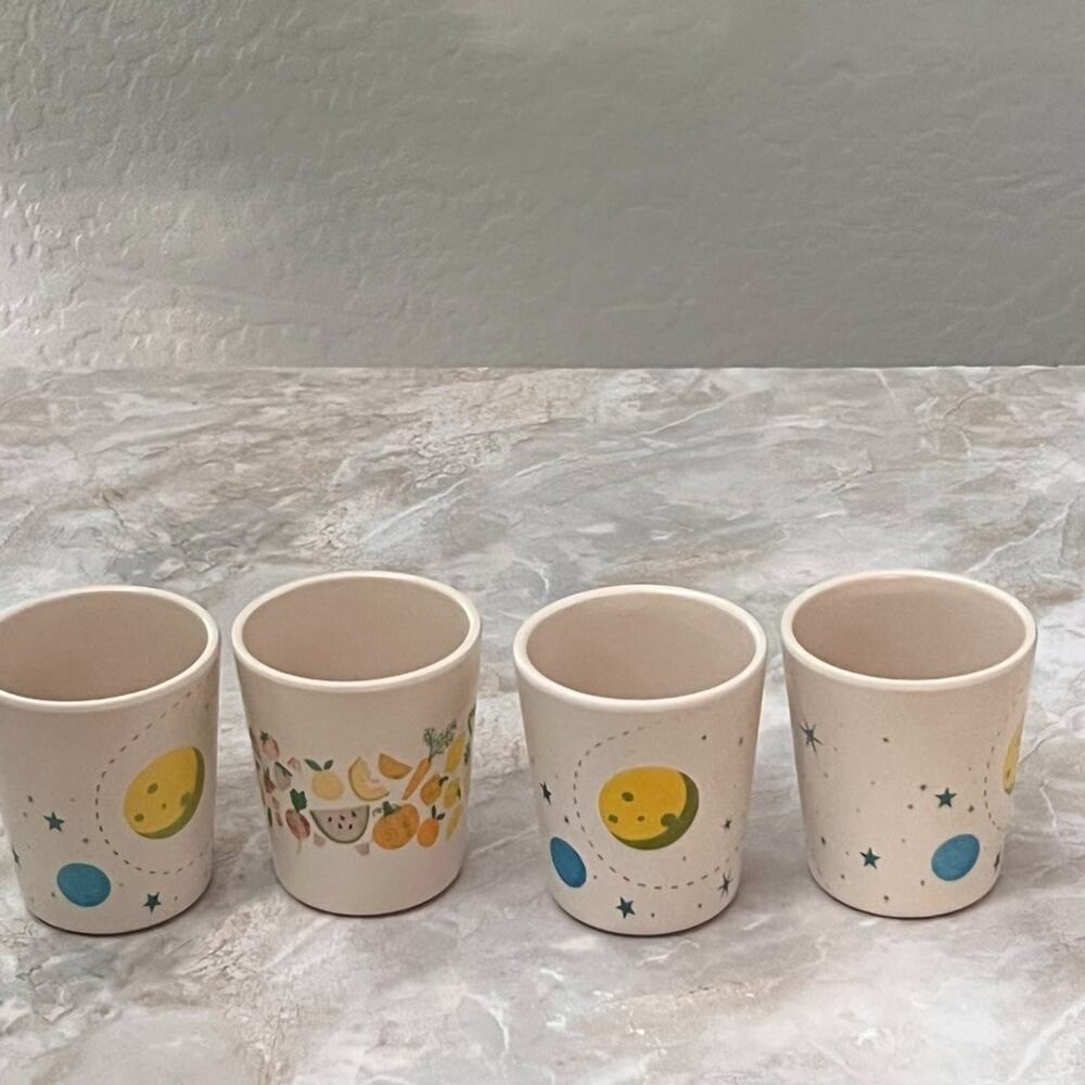 Pillowfort Kids Melamine Cups Set of 4 BPA Free Space and Fruit Pattern